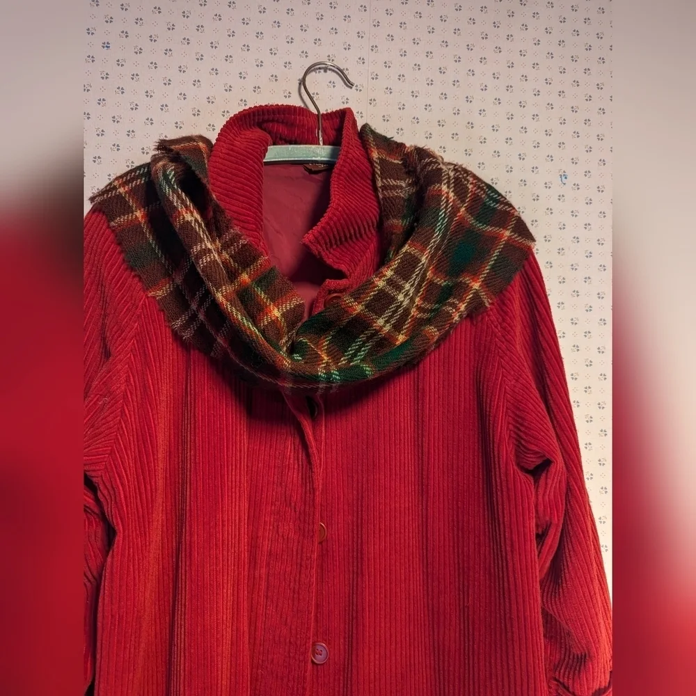 🤎 Vintage wool plaid scarf unisex tartan call outs worn thin brown red green